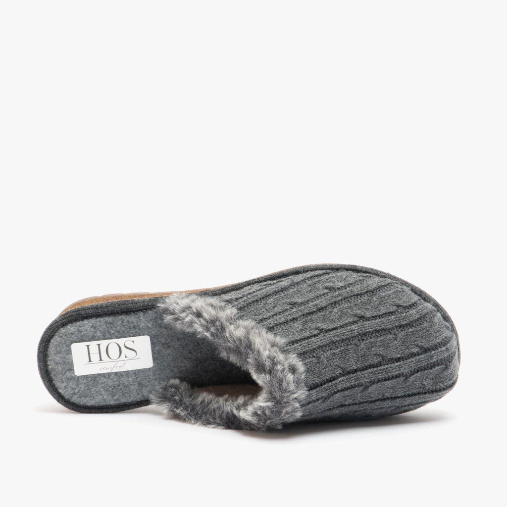 Womens Wool Mule Slippers Grey Comfort