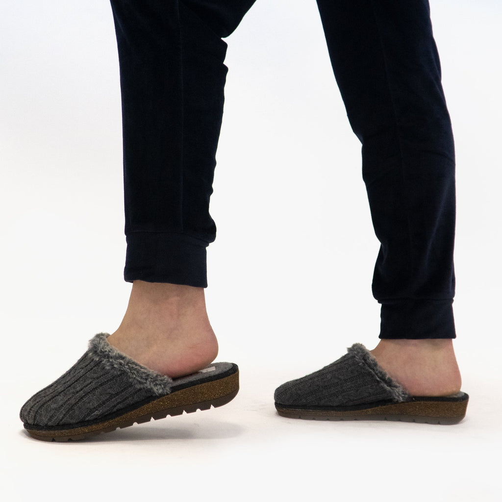 Womens Wool Mule Slippers Grey Comfort