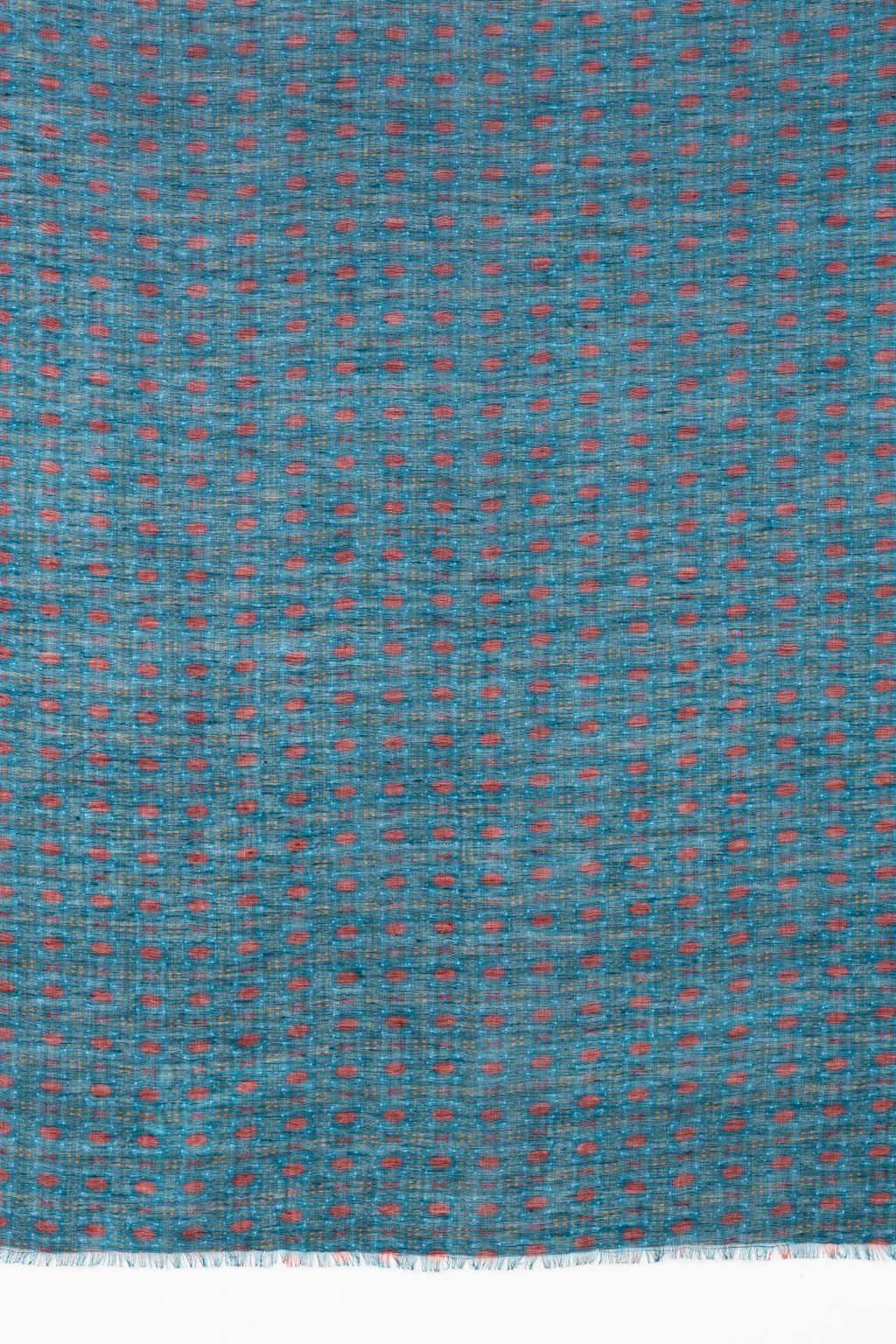 Tile Print Linen Cotton Scarf in Navy Red