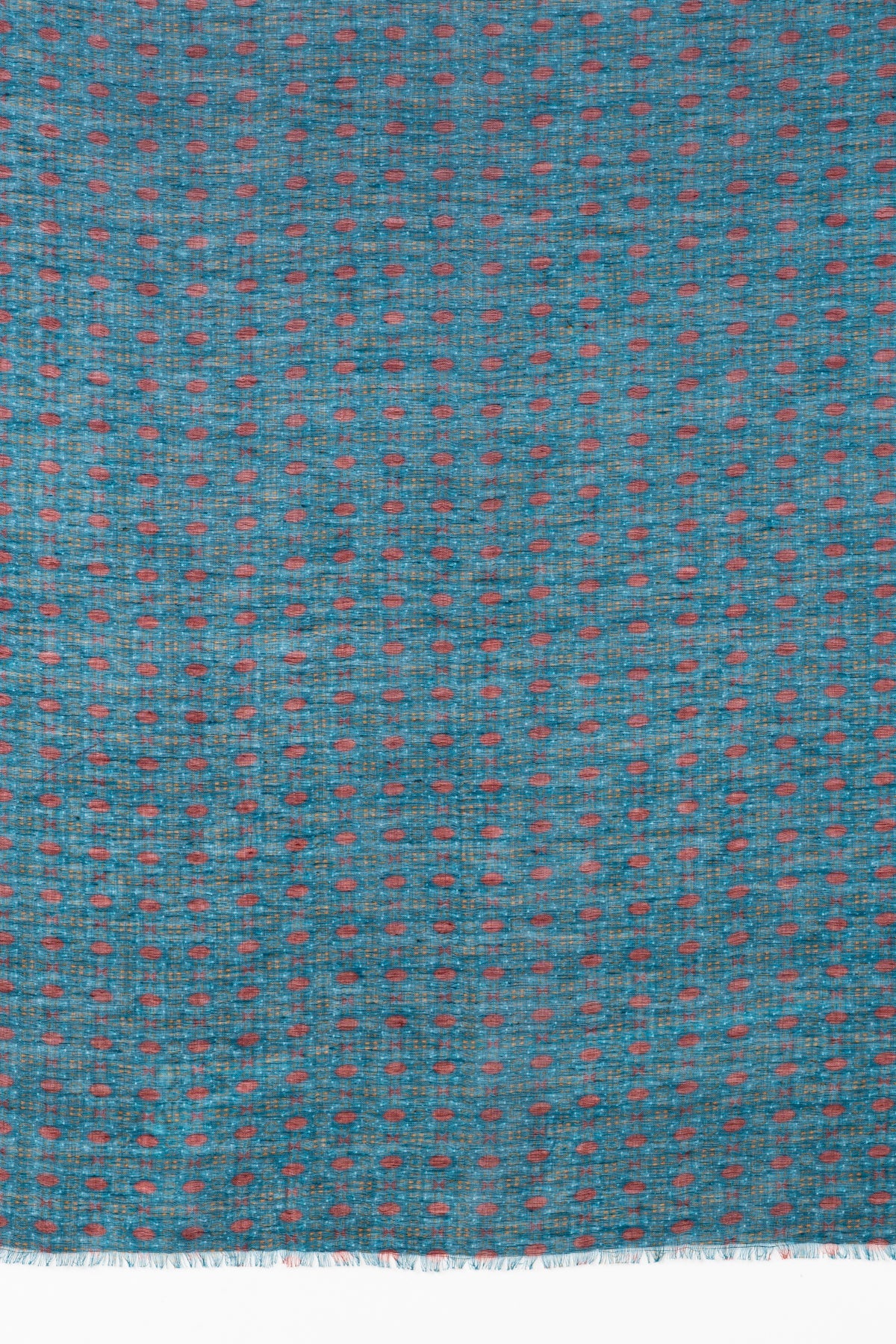 Tile Print Linen Cotton Scarf in Navy Red