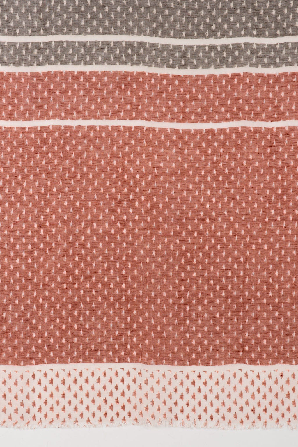 Hazy Brush Print Linen Cotton Scarf in Terracotta Grey and White