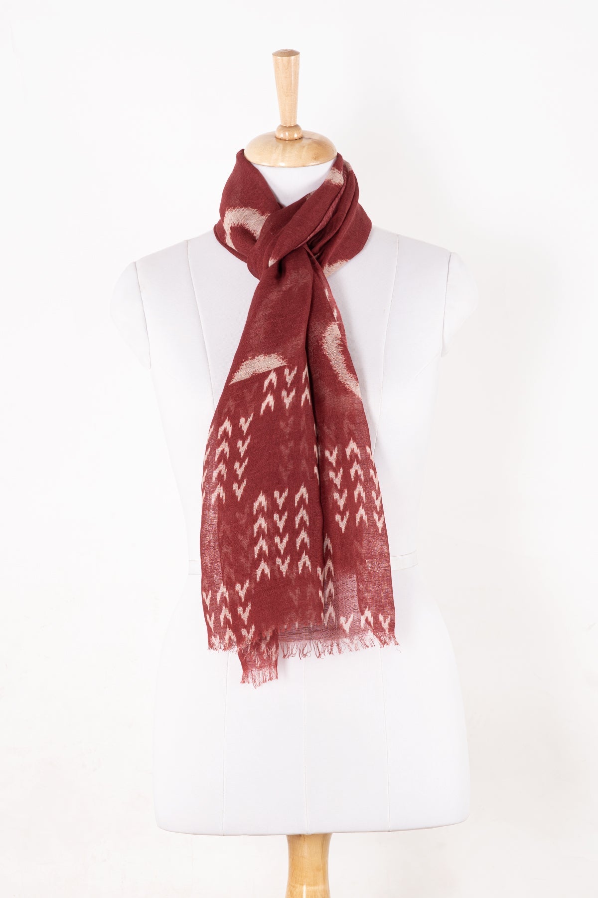 Terracotta Circle and Chevron Linen Cotton Scarf 70 x 180cm