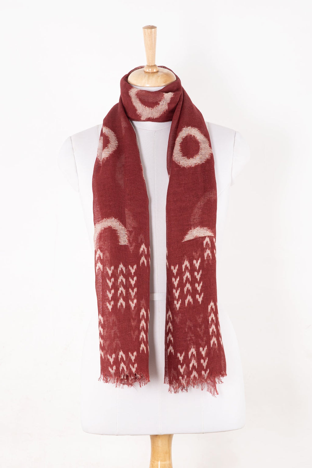 Terracotta Circle and Chevron Linen Cotton Scarf 70 x 180cm