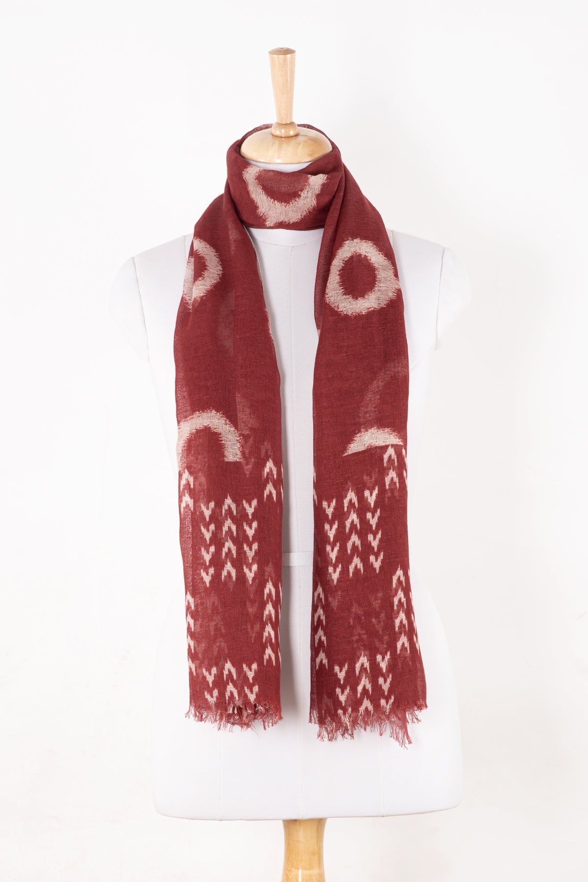 Terracotta Circle and Chevron Linen Cotton Scarf 70 x 180cm