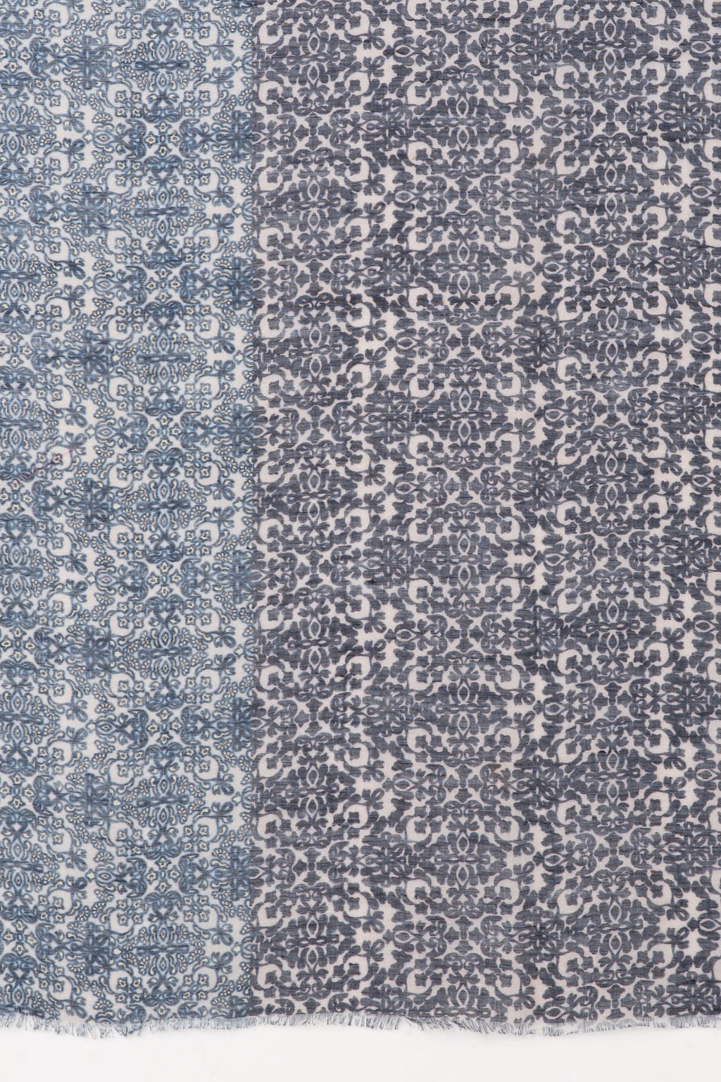 Floral Tile Print Linen Cotton Scarf in Navy Cement