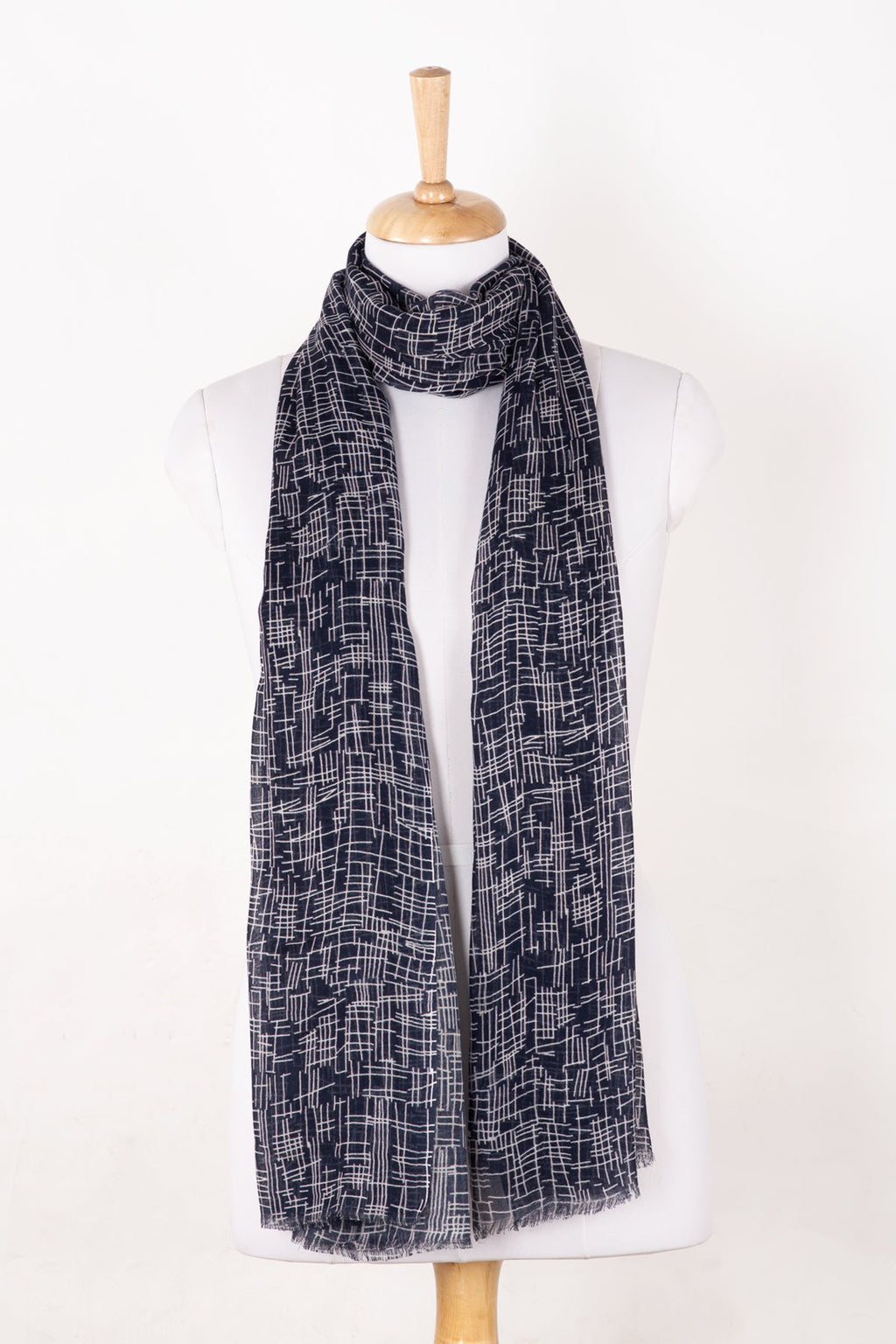 Navy Print Cotton Modal Scarf