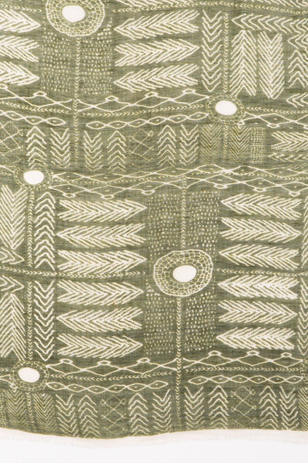 Tribal Print Linen Cotton Scarf in Leaf Green
