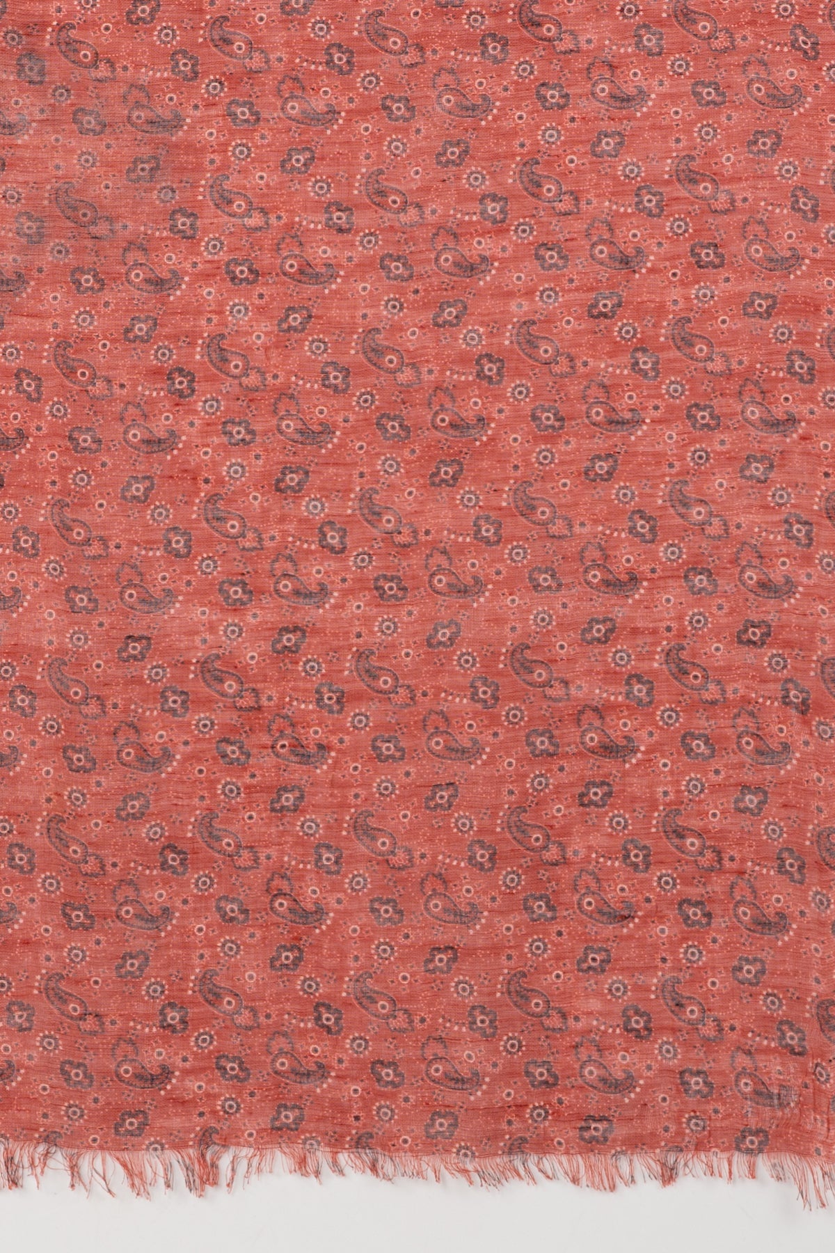 Ditsy Paisley and Flower Print Linen Cotton Scarf in Crimson