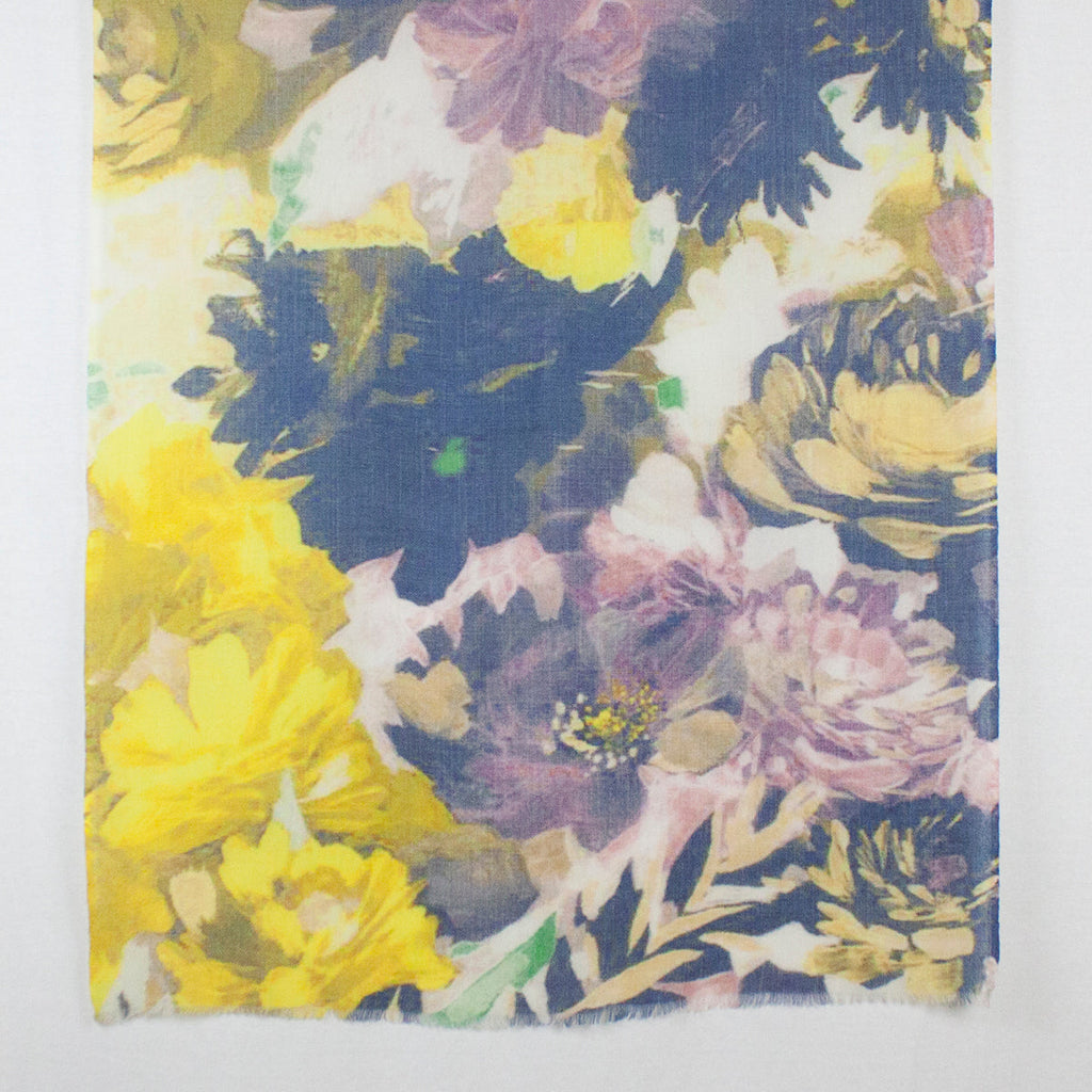 Romantic Flower Print Merino Wool Scarf in Multi