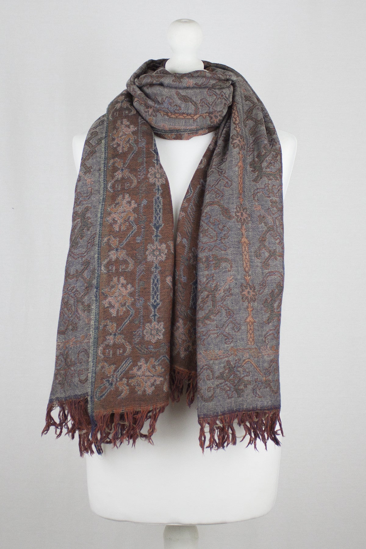 Merino Wool Scarf in Grey and Orange