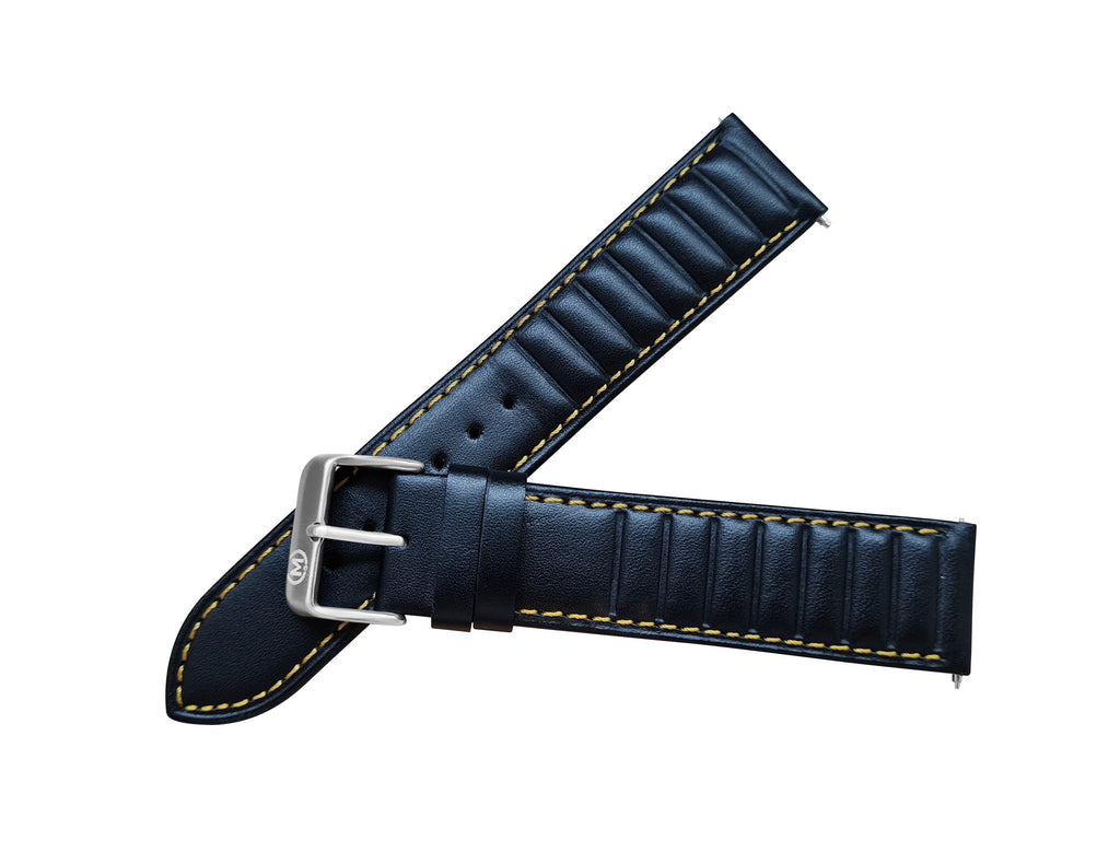 Black Ribbed Leather Race Watch Strap 22mm