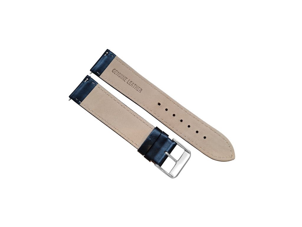 Black Ribbed Leather Race Watch Strap 22mm