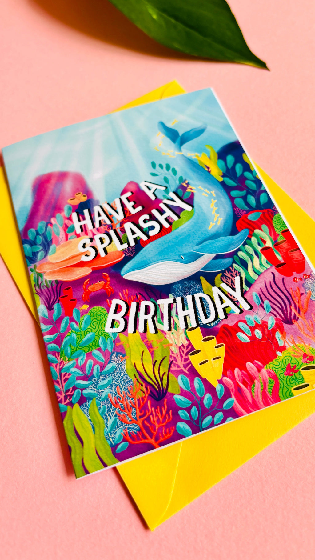 Whale Birthday Card Handmade with Colorful Coral and Sea Creatures