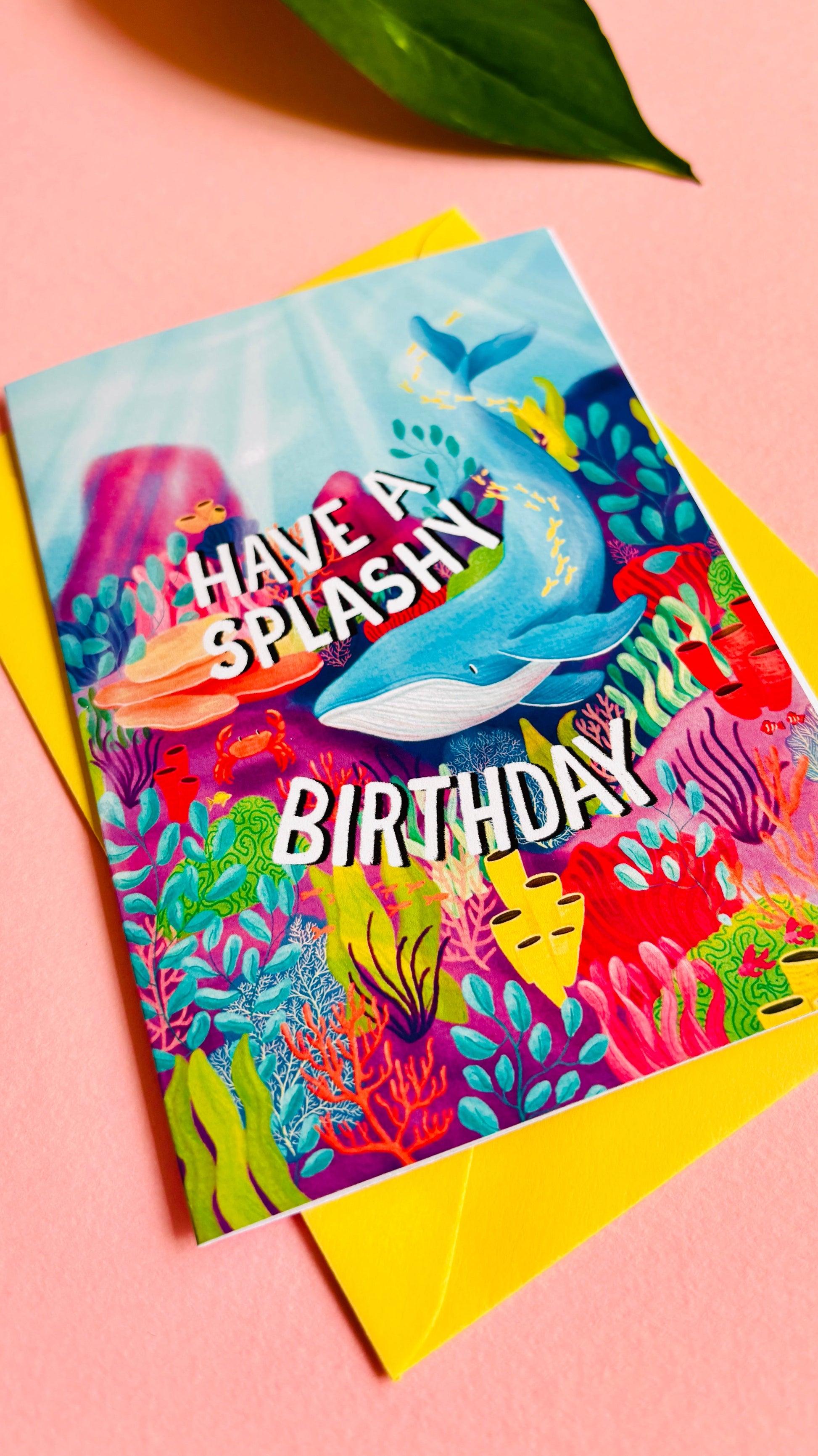 Whale Birthday Card Handmade with Colorful Coral and Sea Creatures