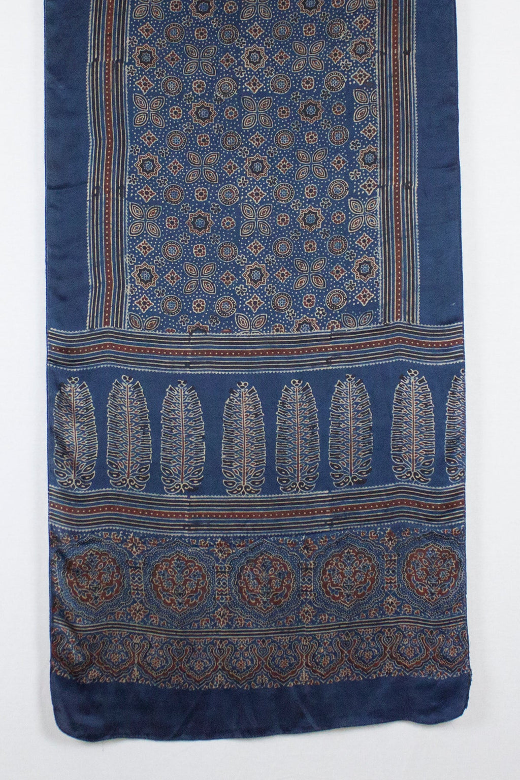 Traditional Geometric and Paisley Block Print Scarf in Blue Red