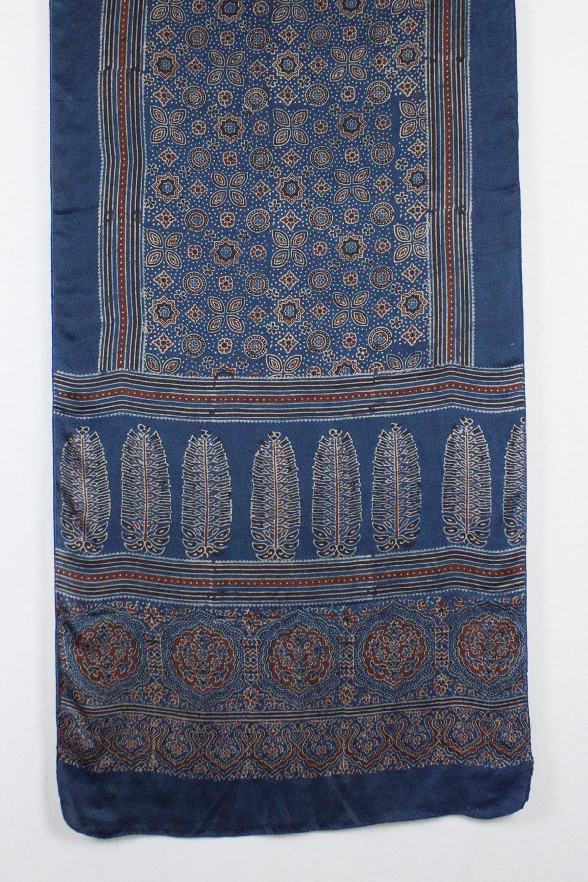 Traditional Geometric and Paisley Block Print Scarf in Blue Red
