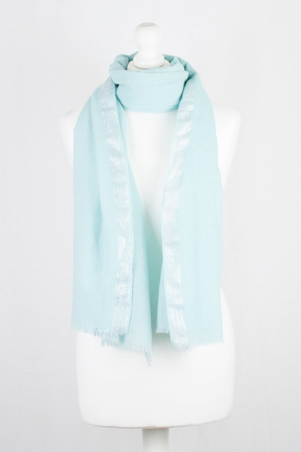 Mint Green Merino Wool Scarf with Silver Lurex Border
