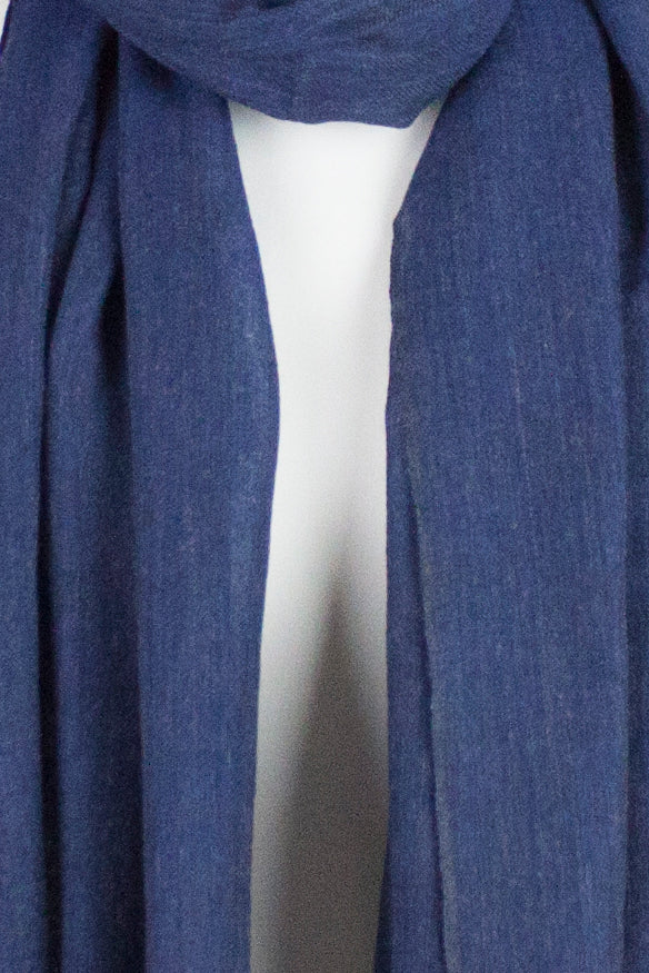 Herringbone Weave Two Tone Merino Wool Scarf in Blue