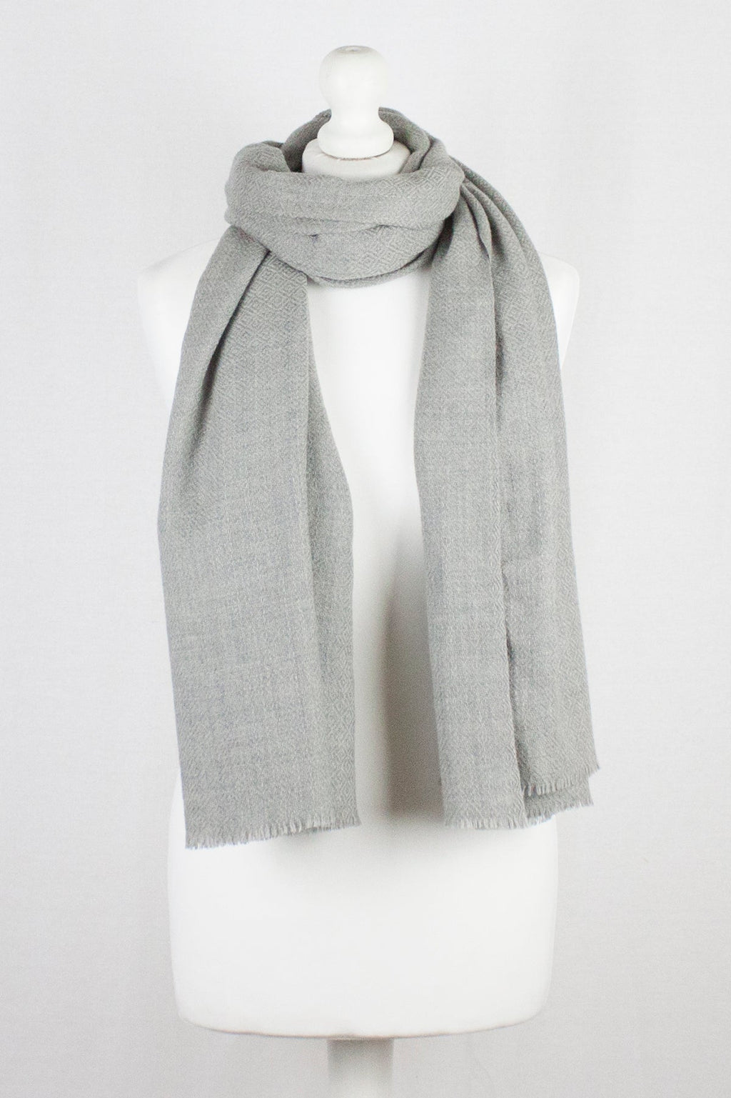 Ice Grey Diamond Weave Merino Wool Scarf