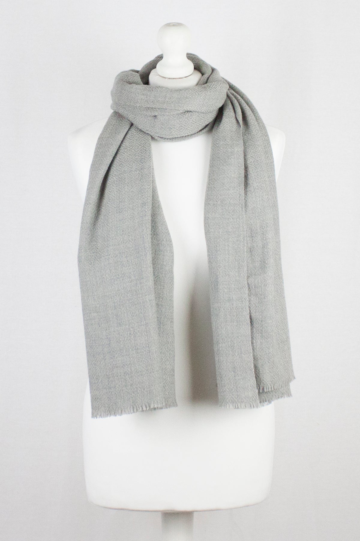 Ice Grey Diamond Weave Merino Wool Scarf