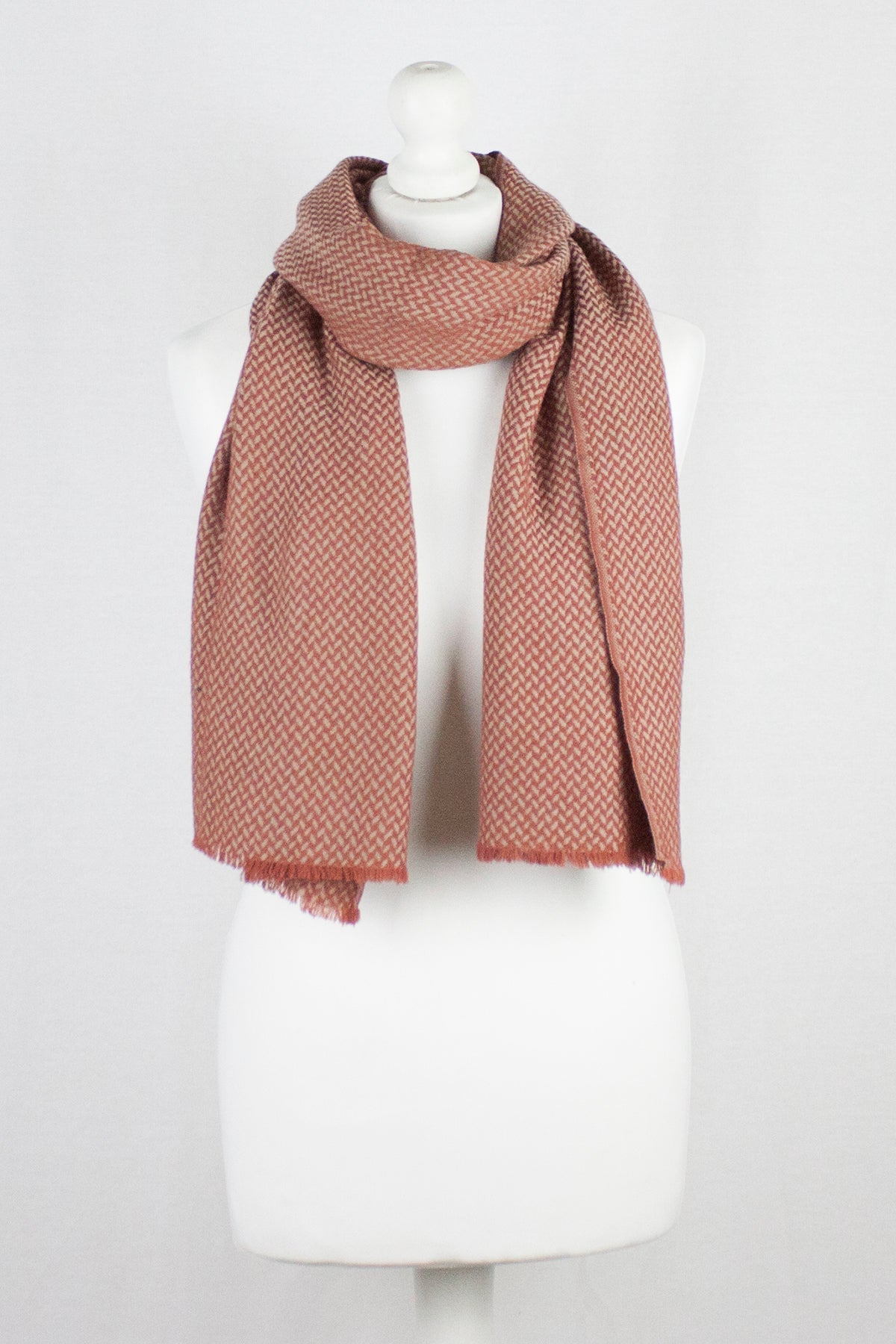 Chevron Weave Two Tone Merino Wool Scarf in Orange Beige