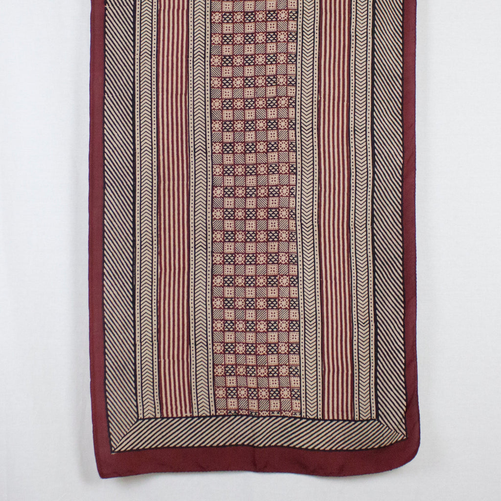 Red Checks and Stripes Hand Block Print Silk Scarf