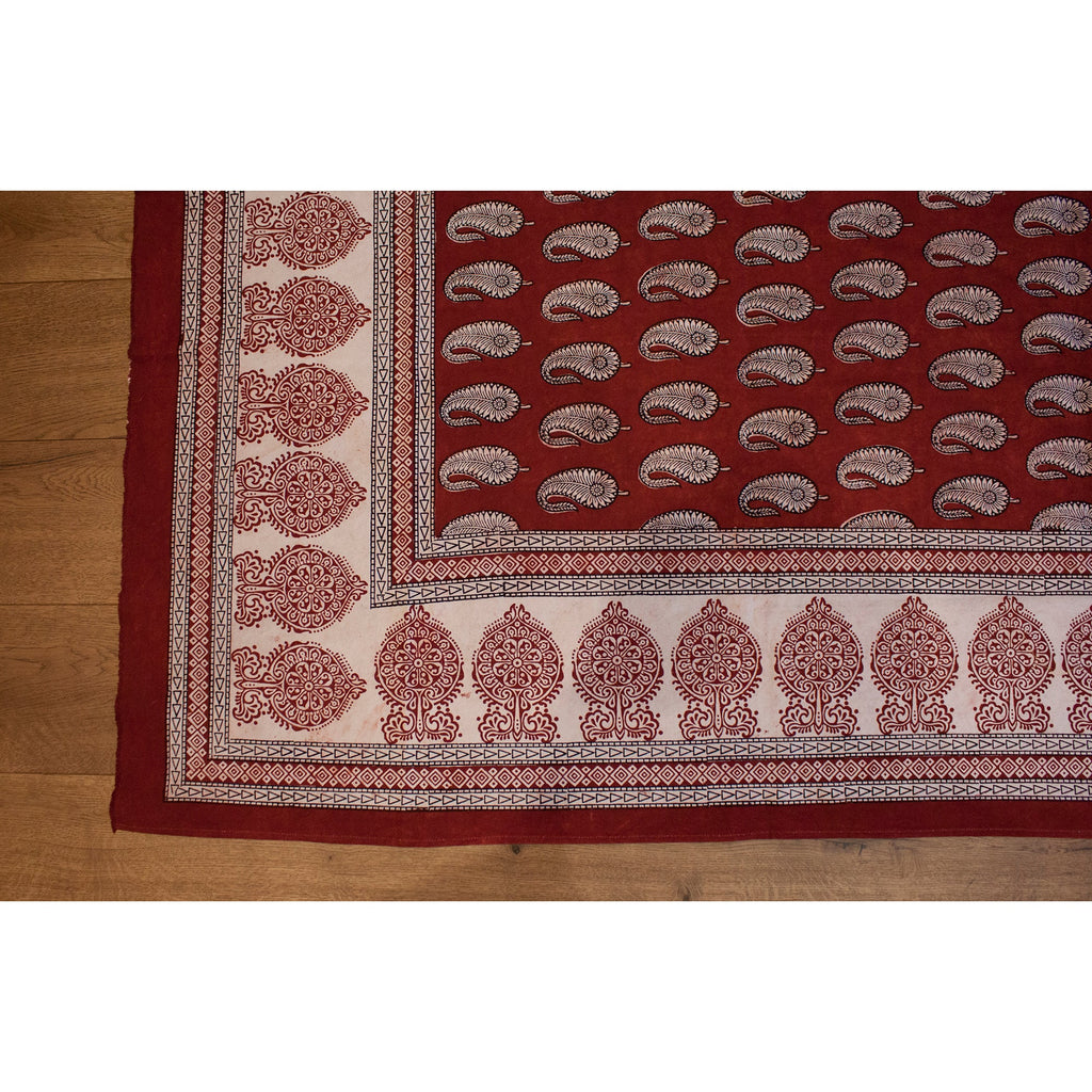 Red White Paisley Hand Block Print Area Runner Rug
