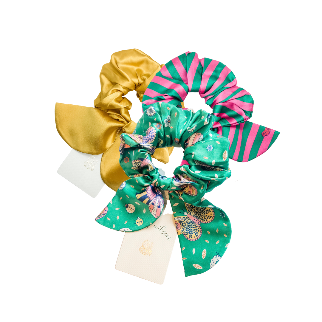 Silk Scrunchie in Rainforest Butterfly with Removable Wings