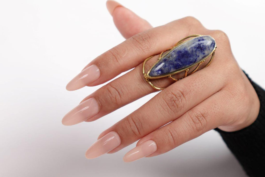 Rose Quartz and Sodalite Teardrop Statement Rings