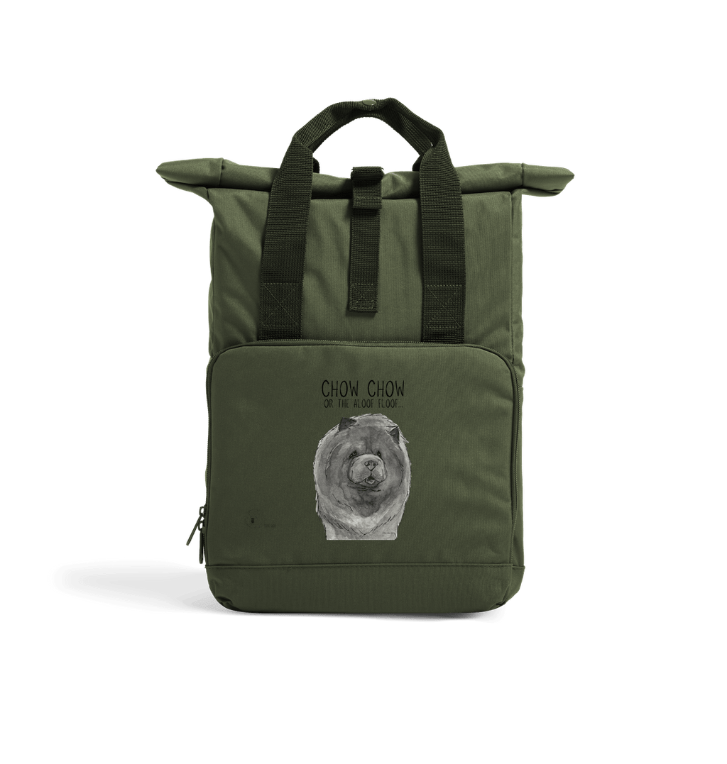 Blue Chow Chow Aloof Floof Roll Top Backpack