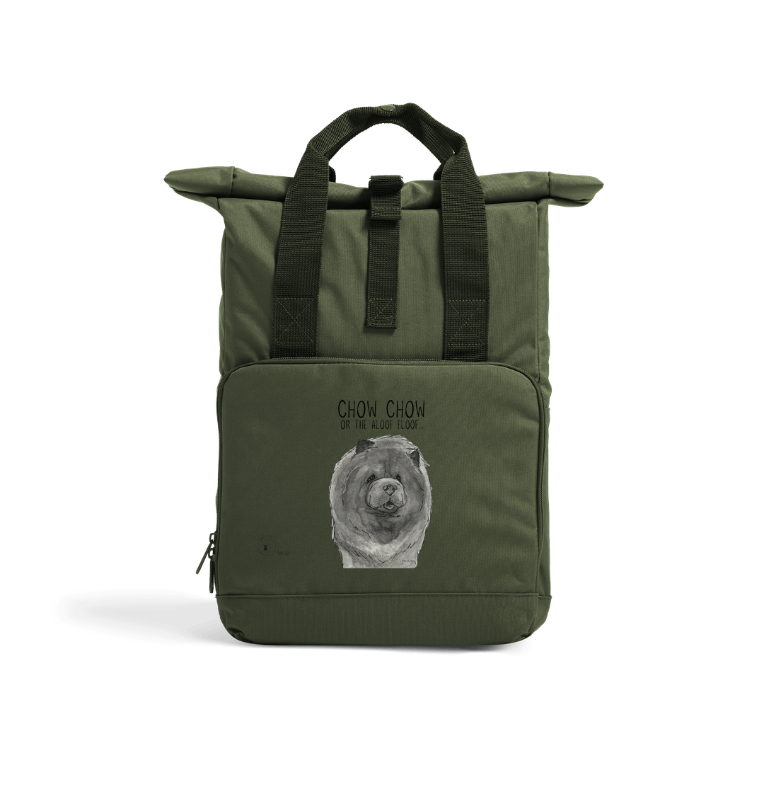 Blue Chow Chow Aloof Floof Roll Top Backpack