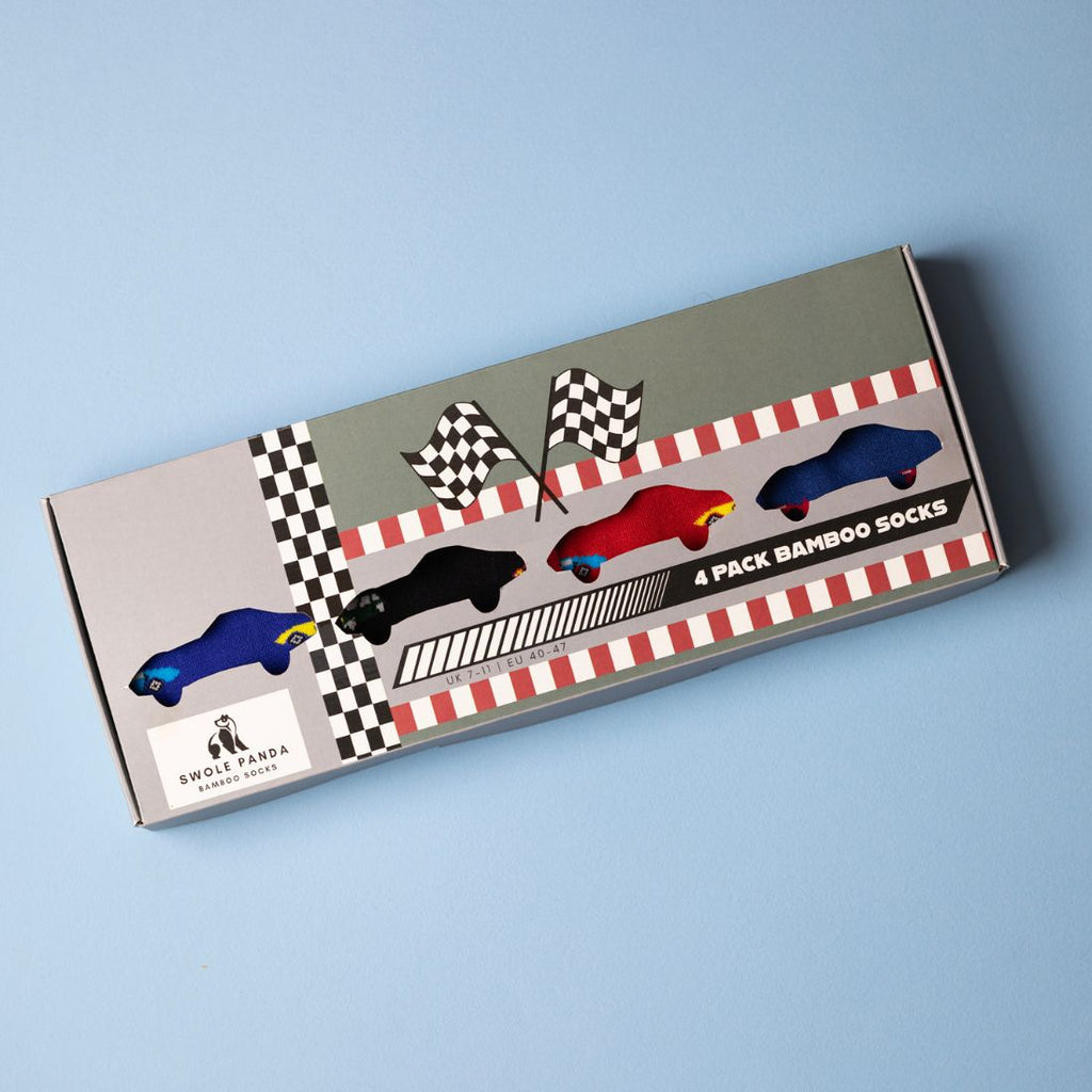 Racing Car Sock Box 4 Pairs Bamboo Socks for Men