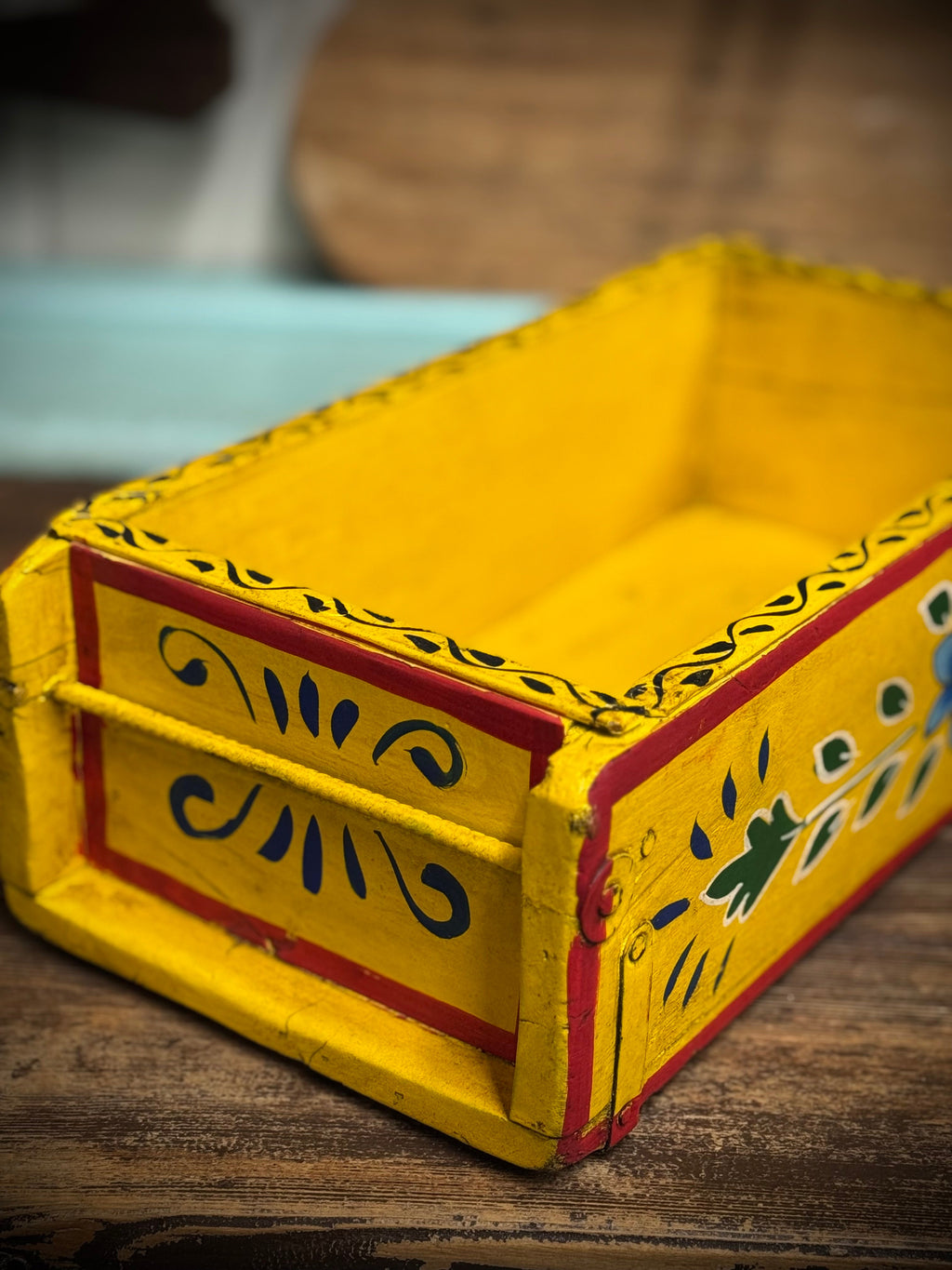 Yellow Wooden Painted Brick Mould / Decorative Herb Planter / Storage Box Tray C