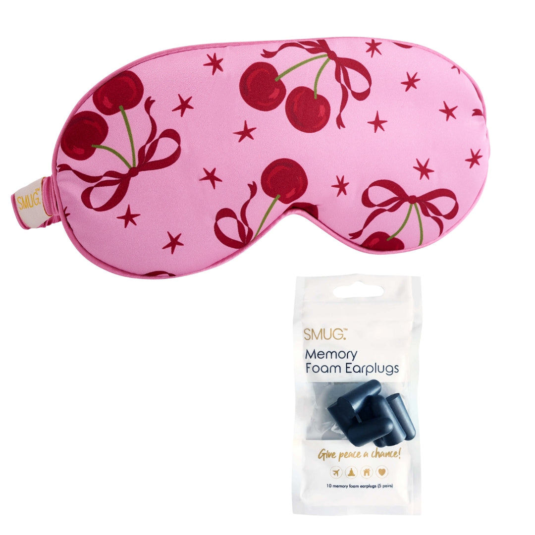 Satin Sleep Mask in Pink Cherries Print