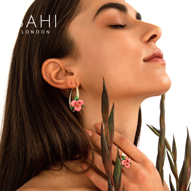 Enchanting Garden Hoop Earrings in 18K Gold Plated