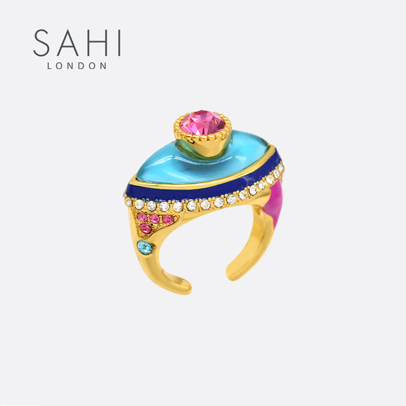 Love Affair Teardrop Open Ring in Gold and Enamel