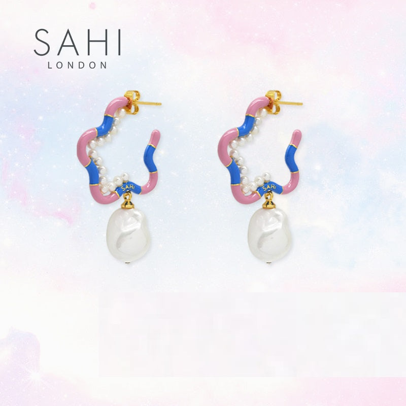 Fantasy Starfish Pearl Hoop Earrings in Blue and Pink