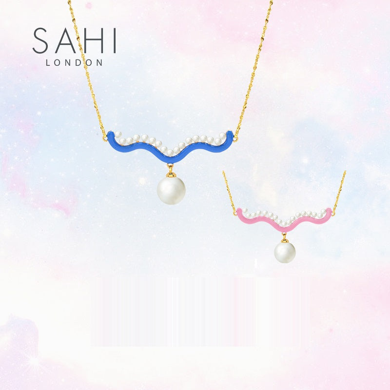 Fantasy Pearl Charm Necklace in Blue, Pink and Gold