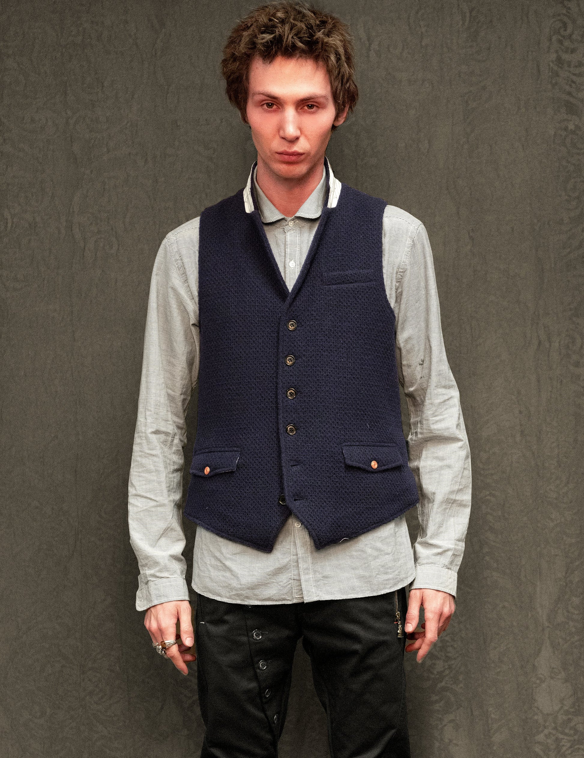 Silverstone Navy Waffle Waistcoat