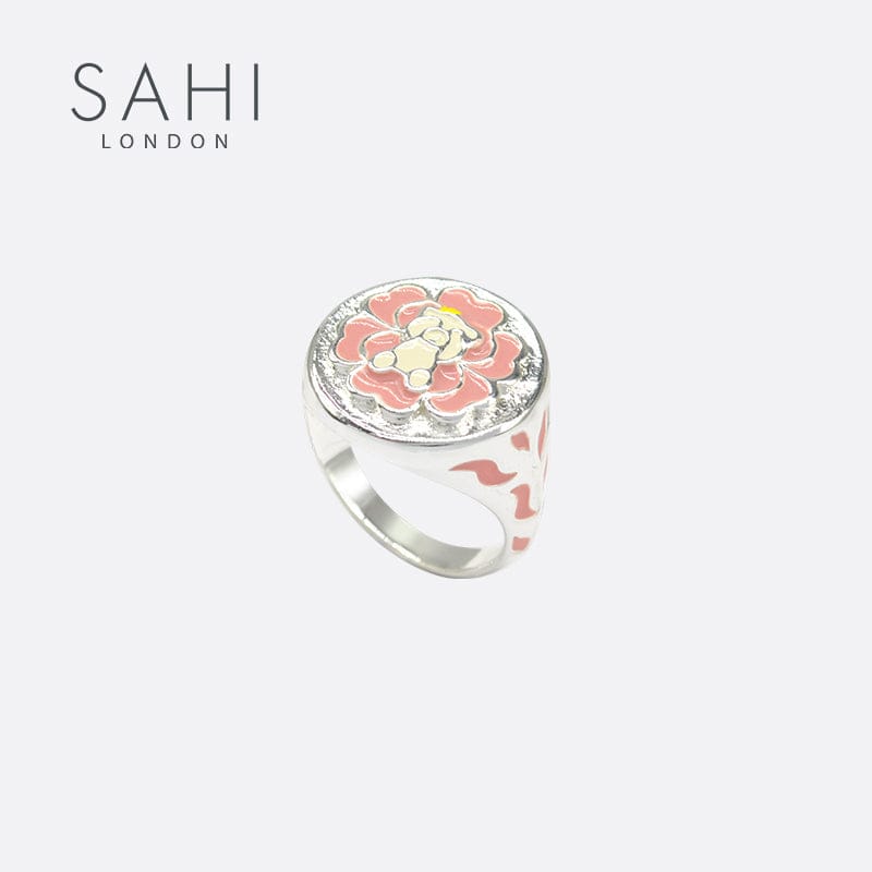 Gold Enameled Camellia Bear Ring