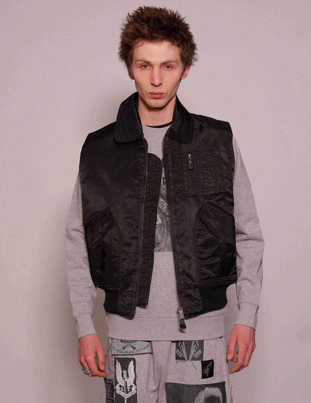 Black Lightweight Bomber Gilet with Collar