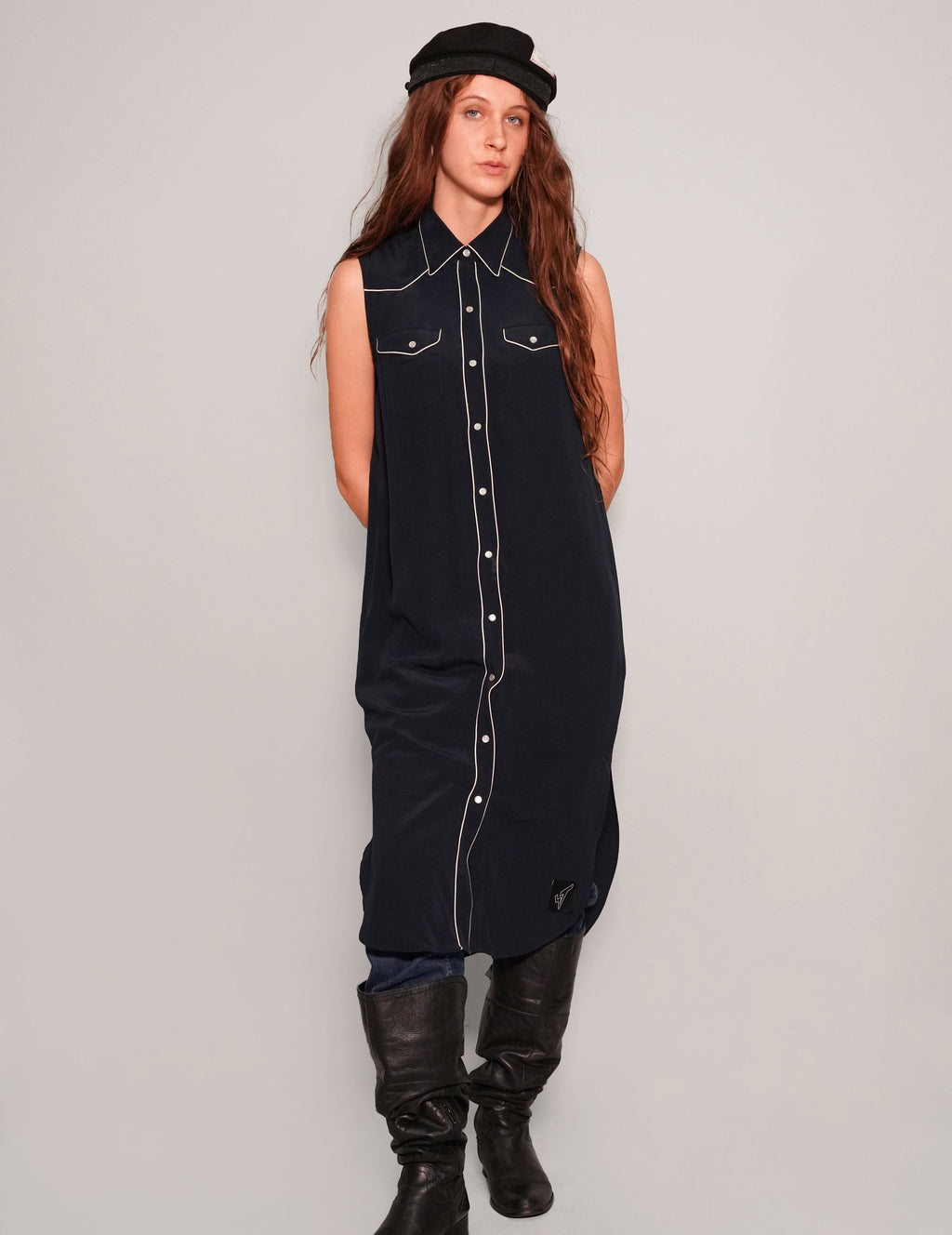 Vintage Silk Western Shirt Dress