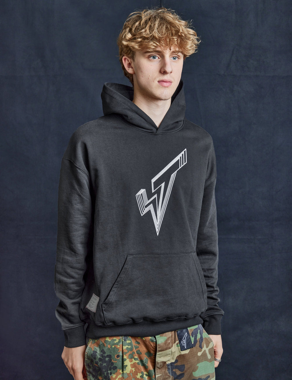 Black Organic Cotton Hoodie with Silver Logo
