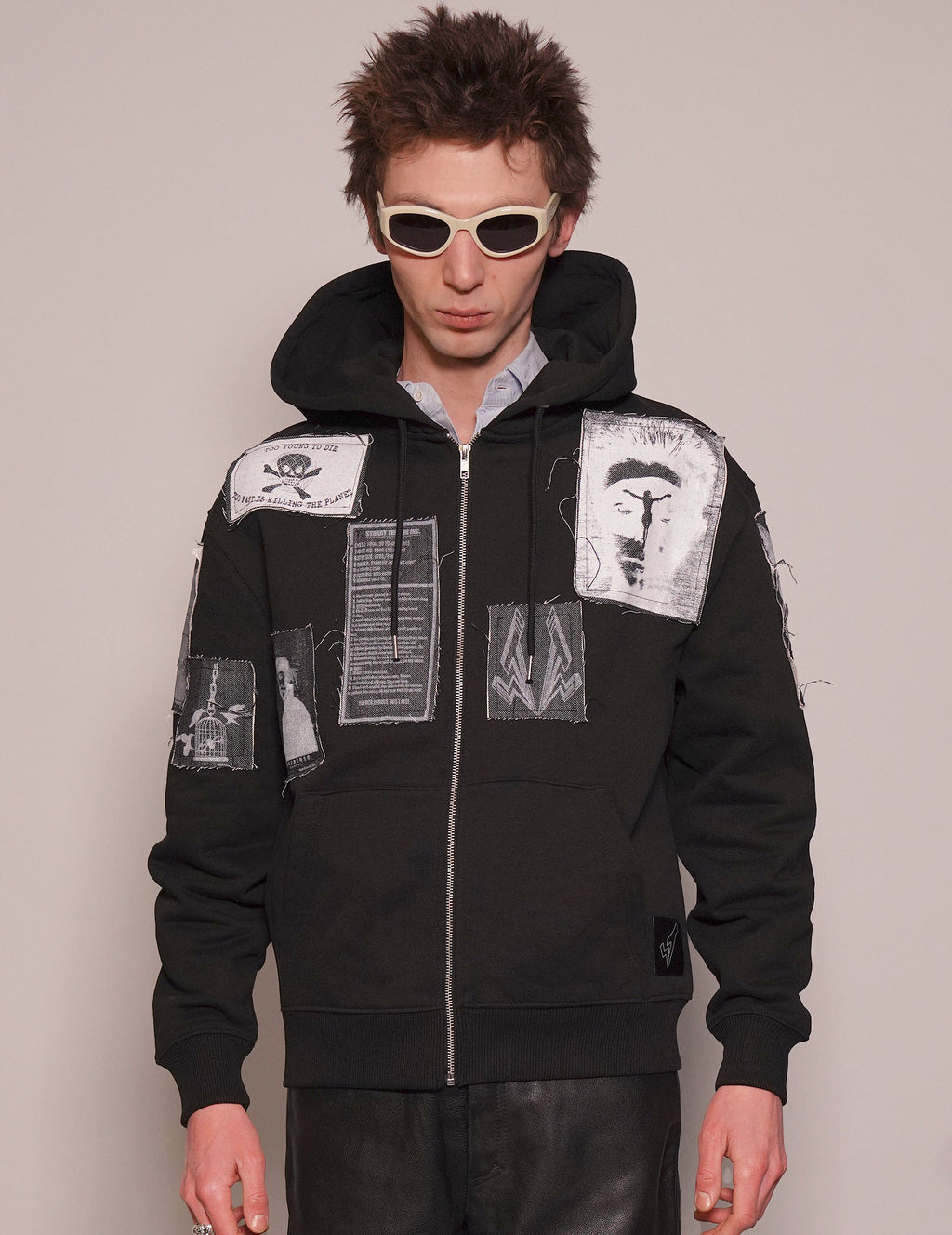 Multipatch Zip Hoodie in Black