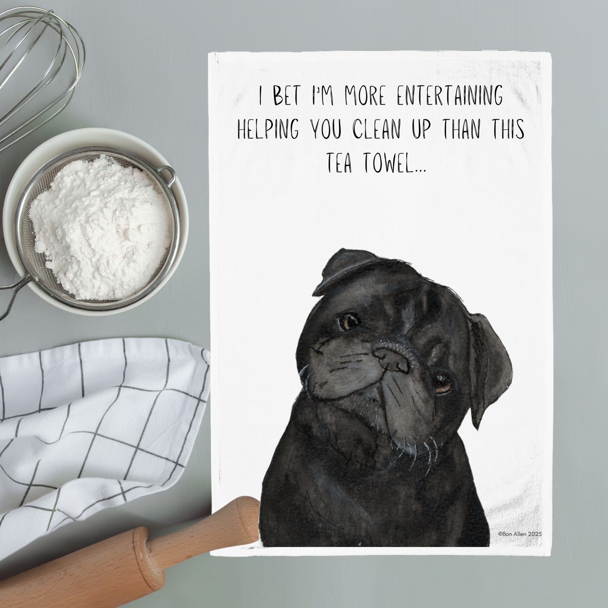 Pug Power Tea Towel in Teal