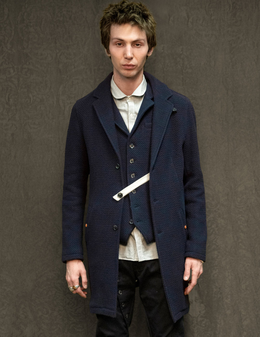 Navy Waffle Frock Style Coat