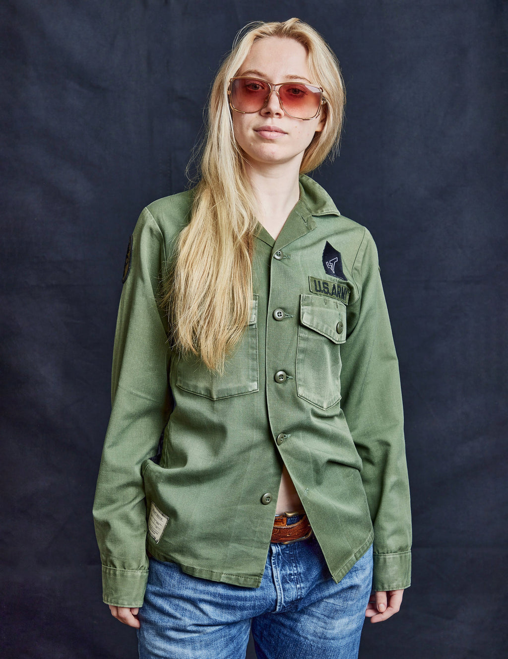 Party Back Shirt Khaki with Black Lace