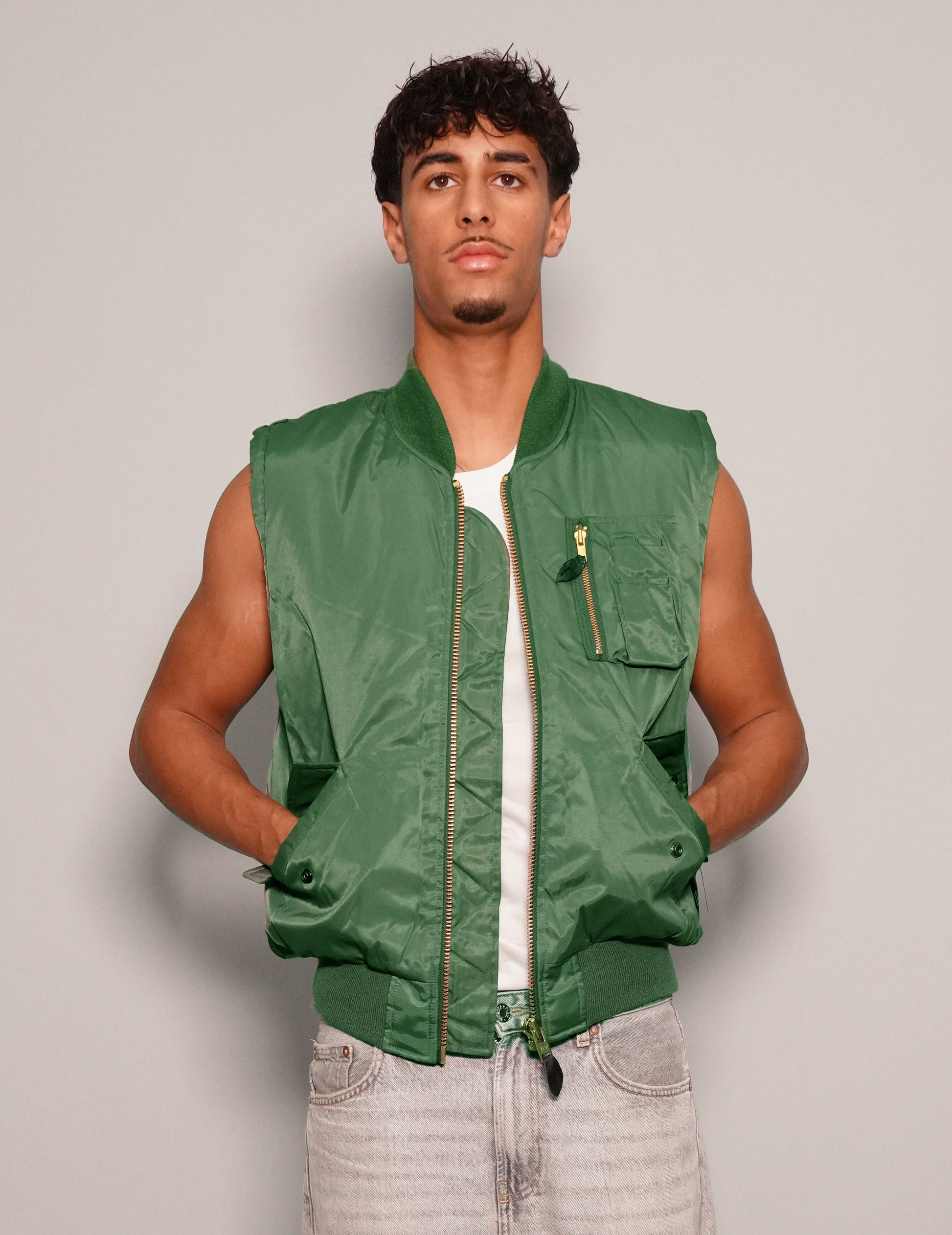 Vintage Green Bomber Gilet Reversible