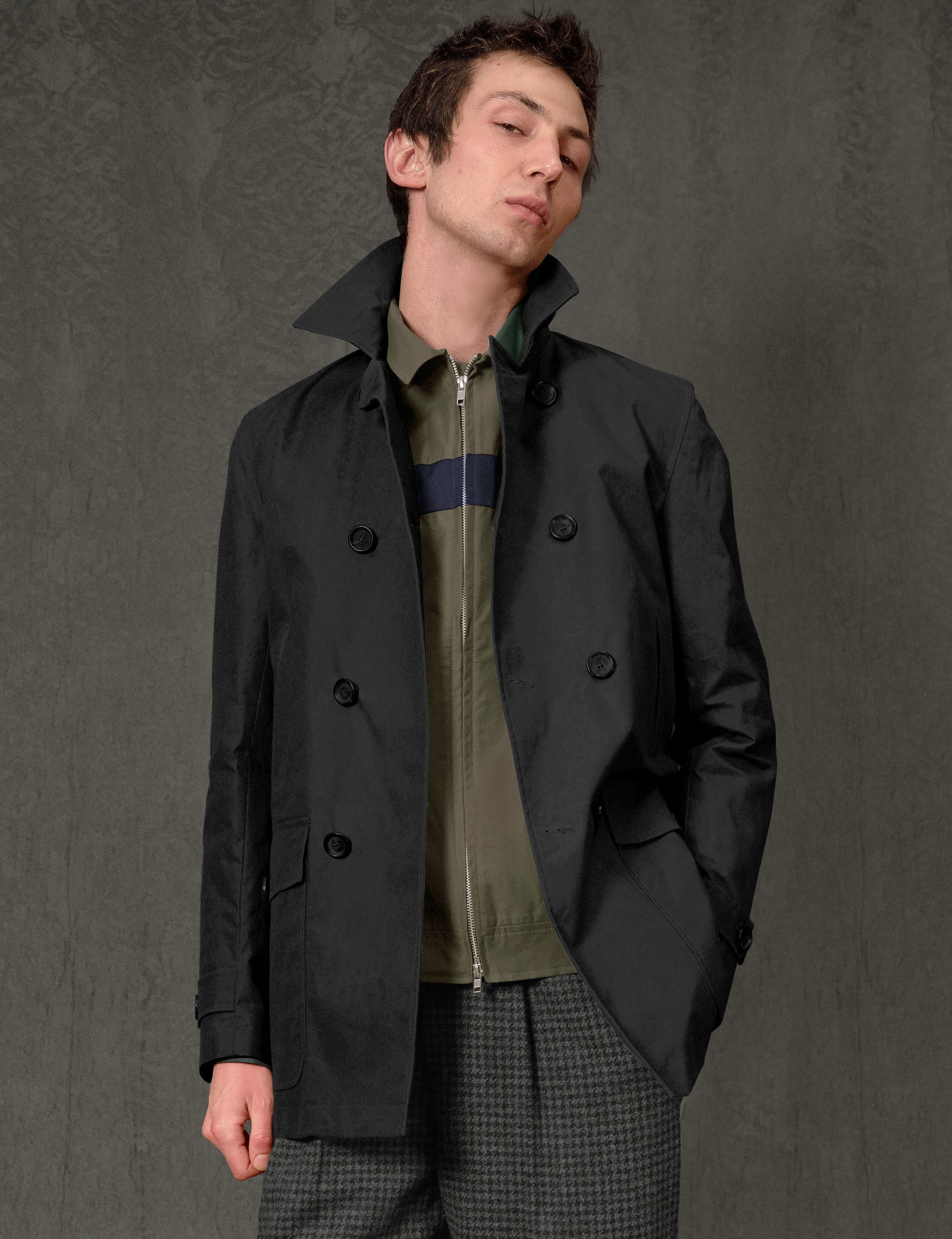 Double Breasted Trench Coat in Black