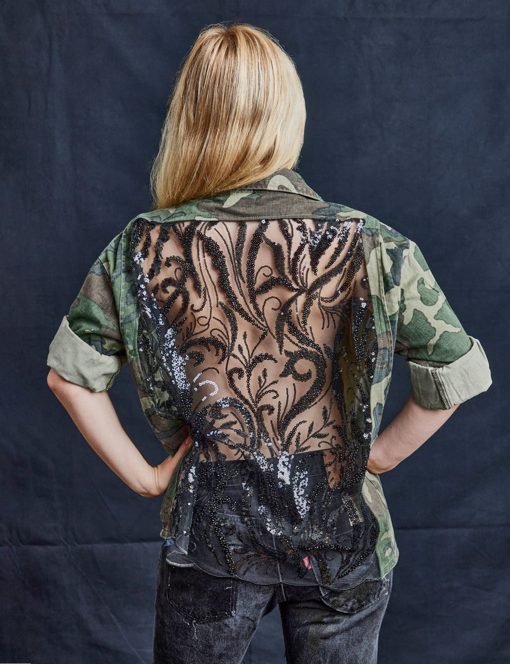 Party Back Shirt Black Sequin Camo